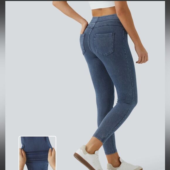 Halara Flex High Waisted Back Side Pocket
Stretchy Knit Denim Casual Leggings - Picture 2 of 6